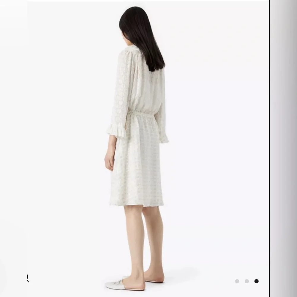 NWT Tory Burch Jasmine Ivory Metallic Tie Waist Long Sleeve Midi Dress